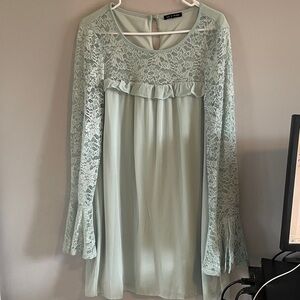 As U Wish Light Green Lace Long Sleeve Dress